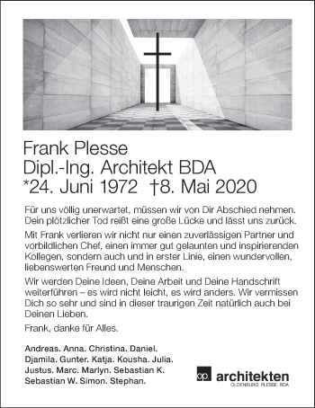 Anzeige von Frank Plesse von LZ