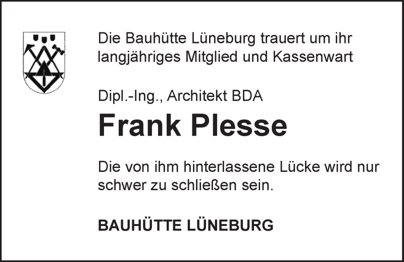  Traueranzeige für Frank Plesse vom 13.05.2020 aus LZ