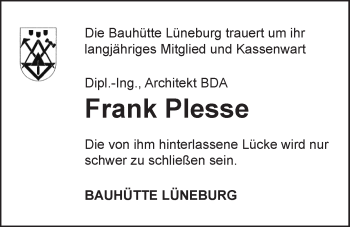 Anzeige von Frank Plesse von LZ