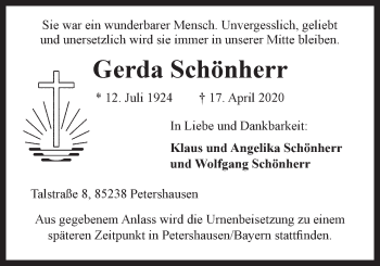 Anzeige von Gerda Schönherr von LZ