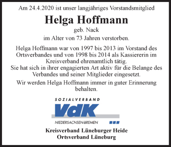 Anzeige von Helga Hoffmann von LZ