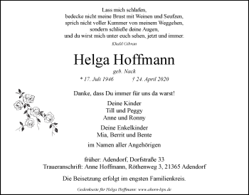 Anzeige von Helga Hoffmann von LZ