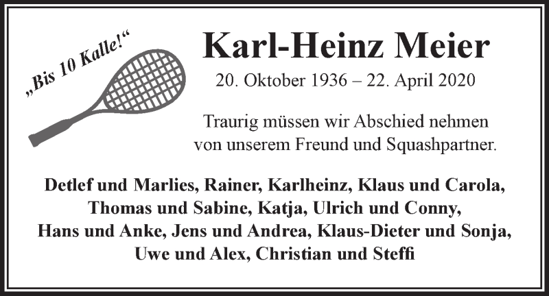  Traueranzeige für Karl-Heinz Meier vom 02.05.2020 aus LZ
