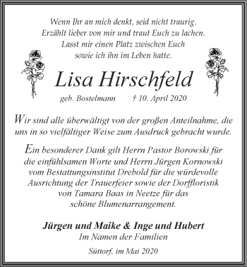 Anzeige von Lisa Hirschfeld von LZ