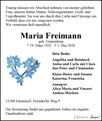 Anzeige von Maria Freimann von LZ