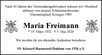 Anzeige von Maria Freimann von LZ