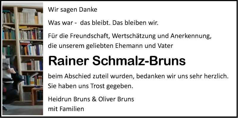  Traueranzeige für Rainer Schmalz-Bruns vom 09.05.2020 aus LZ