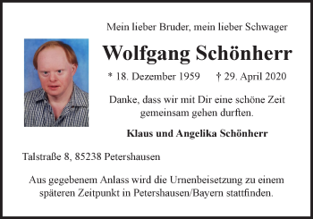 Anzeige von Wolfgang Schönherr von LZ
