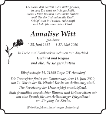 Anzeige von Annalise Witt von LZ