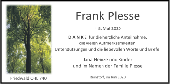 Anzeige von Frank Plesse von LZ
