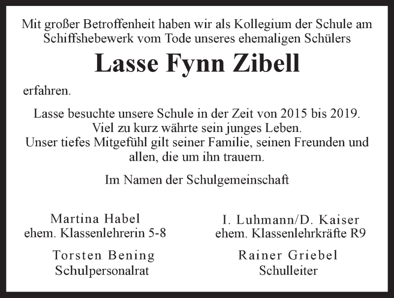  Traueranzeige für Lasse Fynn Zibell vom 17.06.2020 aus LZ
