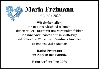 Anzeige von Maria Freimann von LZ