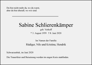 Anzeige von Sabine Schlierenkämper von LZ