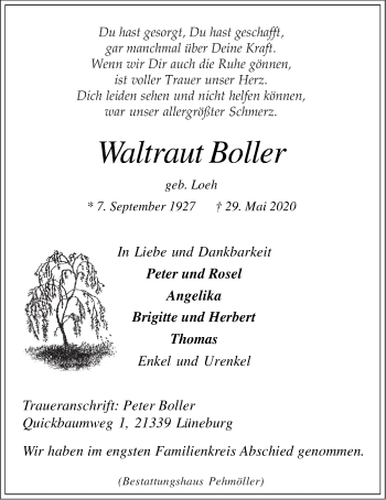 Anzeige von Waltraut Boller von LZ