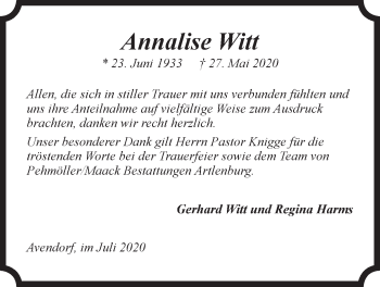 Anzeige von Annalise Witt von LZ