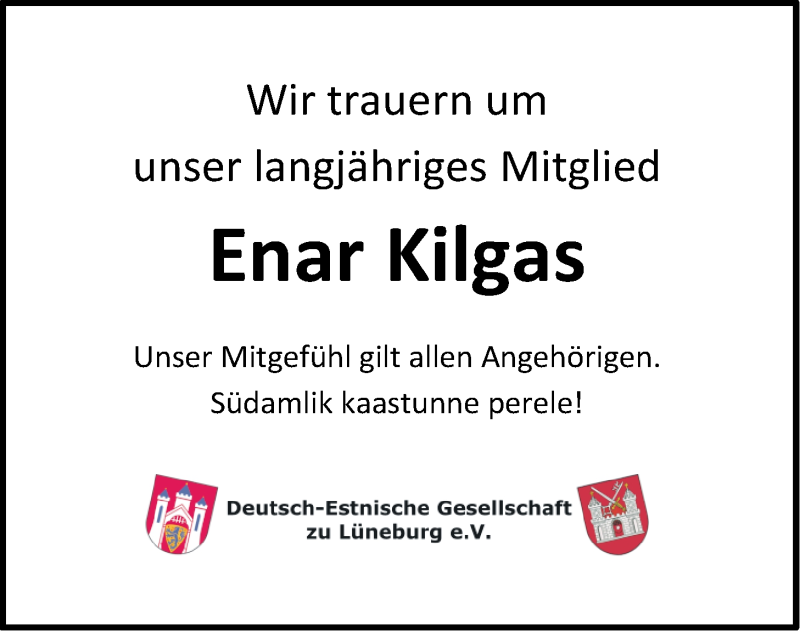  Traueranzeige für Enar Kilgas vom 07.07.2020 aus LZ