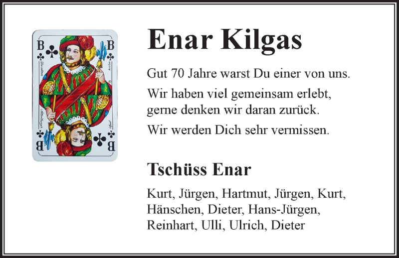  Traueranzeige für Enar Kilgas vom 06.07.2020 aus LZ