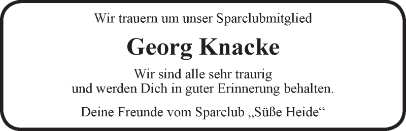  Traueranzeige für Georg Knacke vom 11.07.2020 aus LZ