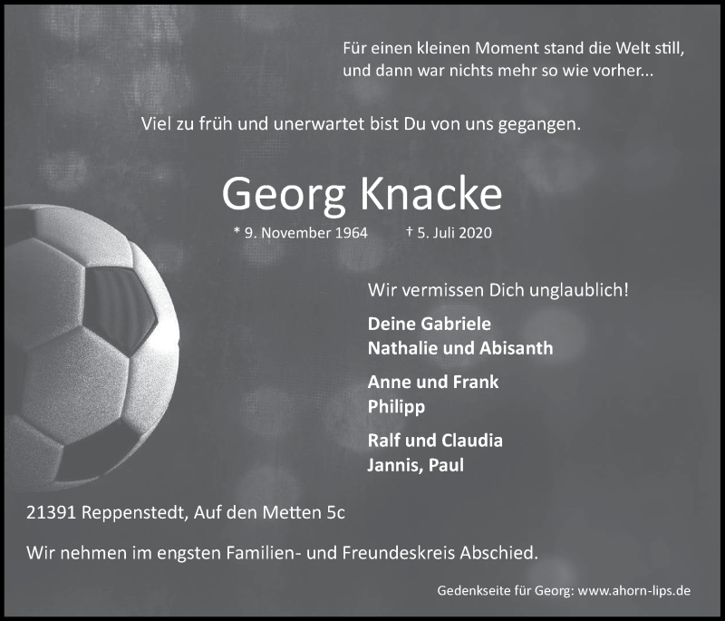  Traueranzeige für Georg Knacke vom 11.07.2020 aus LZ