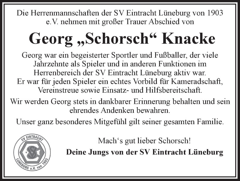  Traueranzeige für Georg Knacke vom 11.07.2020 aus LZ