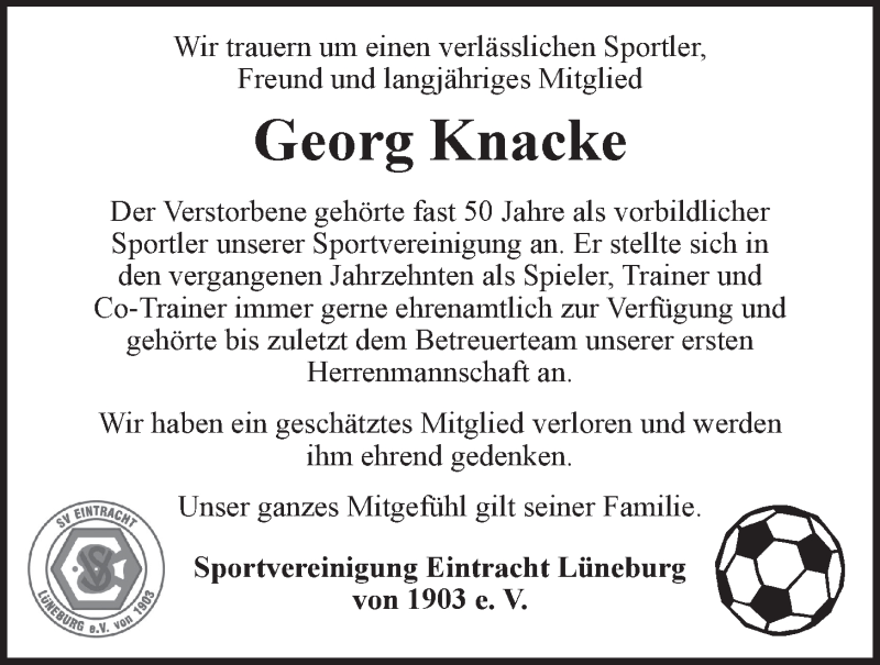  Traueranzeige für Georg Knacke vom 11.07.2020 aus LZ