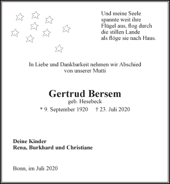 Anzeige von Gertrud Bersem von LZ