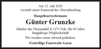 Anzeige von Günter Grunzke von LZ