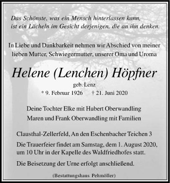 Anzeige von Helene  Höpfner von LZ