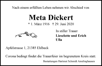 Anzeige von Meta Dickert von LZ