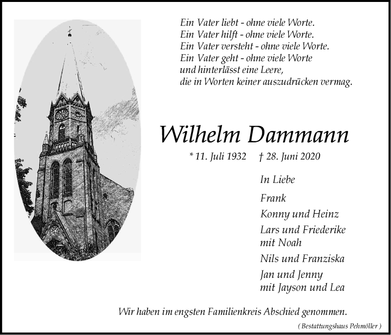  Traueranzeige für Wilhelm Dammann vom 04.07.2020 aus LZ