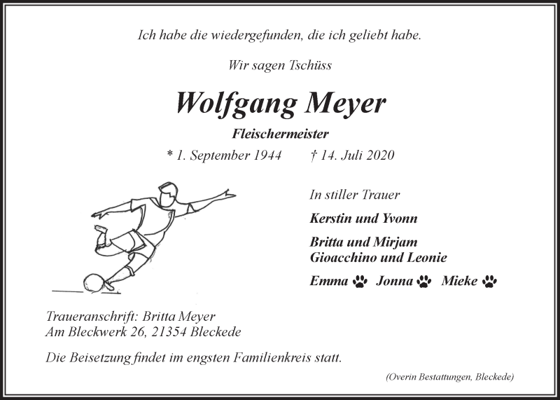  Traueranzeige für Wolfgang Meyer vom 18.07.2020 aus LZ