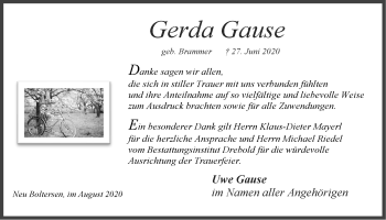 Anzeige von Gerda Gause von LZ
