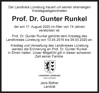 Anzeige von Gunter Runkel von LZ