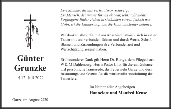 Anzeige von Günter Grunzke von LZ