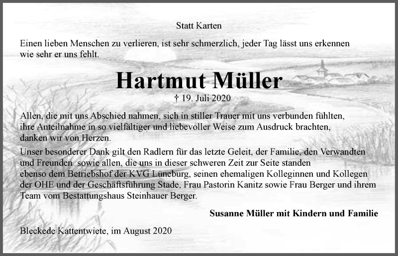  Traueranzeige für Hartmut Müller vom 15.08.2020 aus LZ