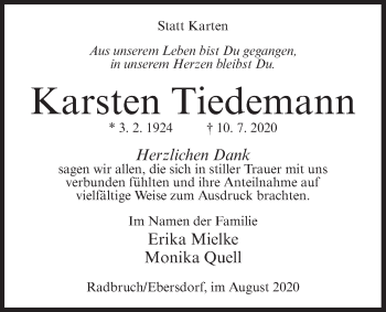 Anzeige von Karsten Tiedemann von LZ