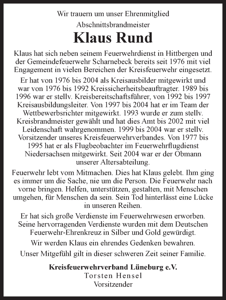  Traueranzeige für Klaus Rund vom 19.08.2020 aus LZ