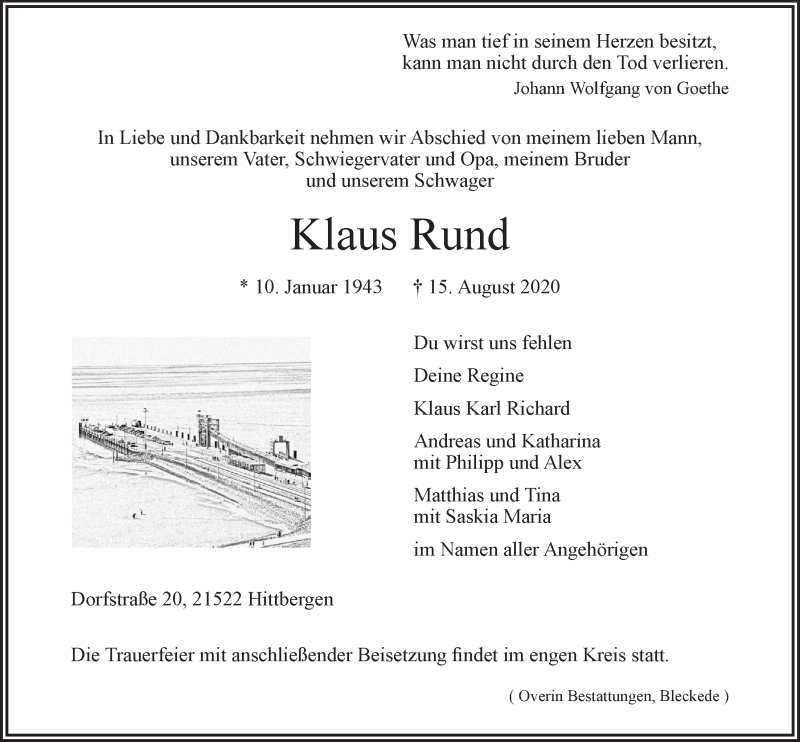  Traueranzeige für Klaus Rund vom 19.08.2020 aus LZ