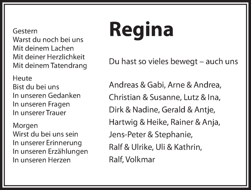  Traueranzeige für Regina Fietkau vom 27.08.2020 aus LZ