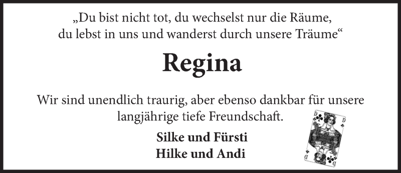  Traueranzeige für Regina Ulrike Fietkau vom 26.08.2020 aus LZ