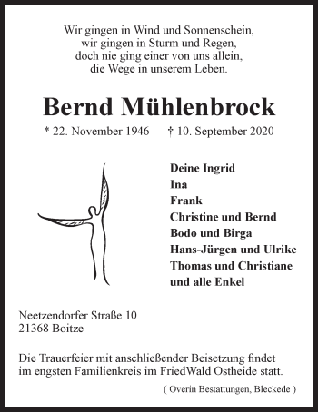 Anzeige von Bernd Mühlenbrock von LZ