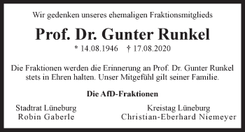 Anzeige von Gunter Runkel von LZ