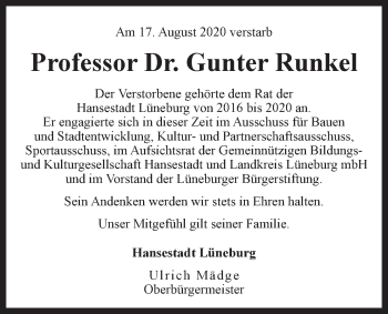 Anzeige von Gunter Runkel von LZ