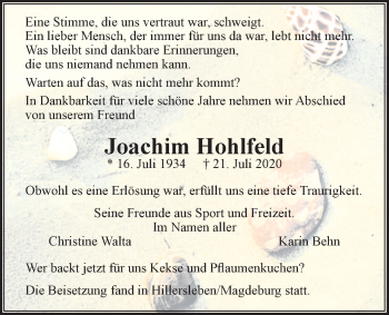 Anzeige von Joachim Hohlfeld von LZ