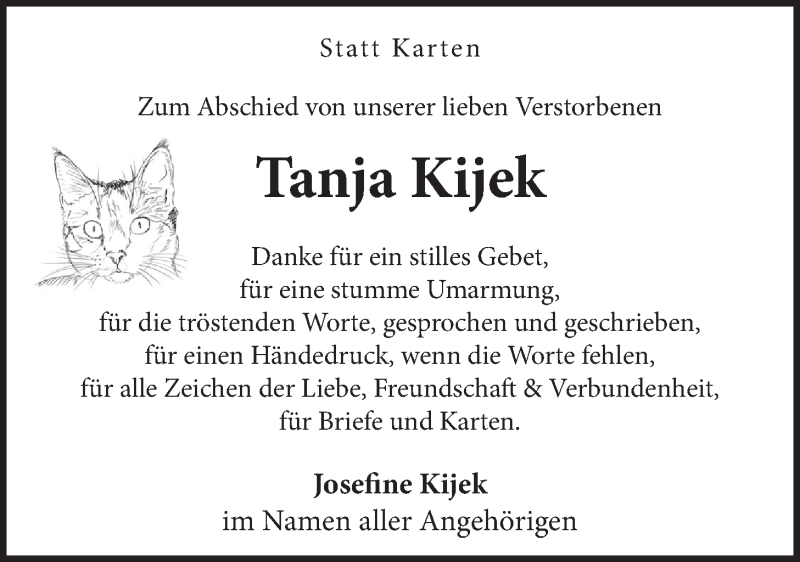  Traueranzeige für Tanja Kijek vom 26.09.2020 aus LZ