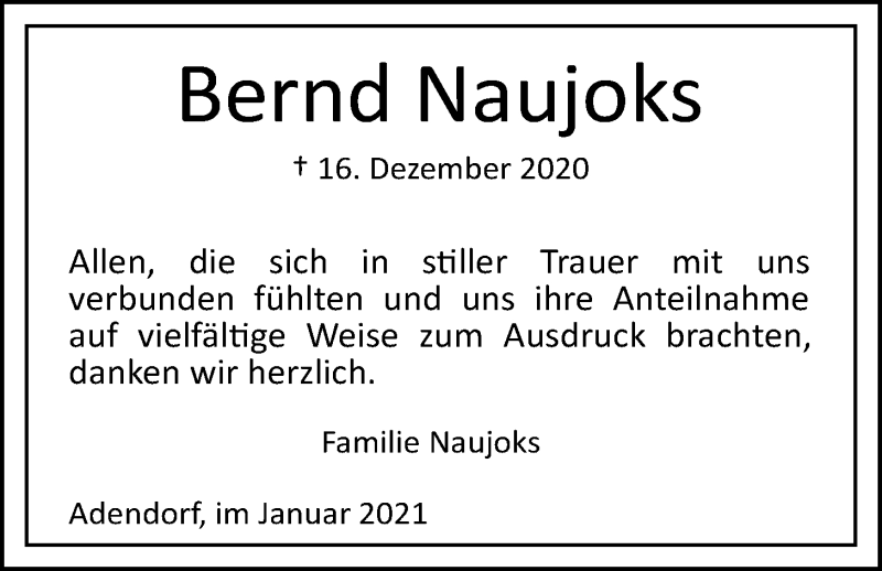  Traueranzeige für Bernd Naujoks vom 23.01.2021 aus LZ