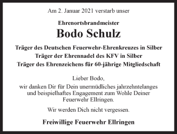 Anzeige von Bodo Schulz von LZ