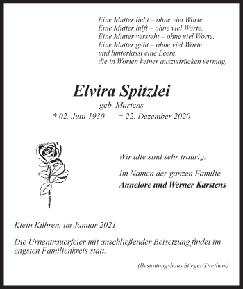 Anzeige von Elvira Spitzlei von LZ