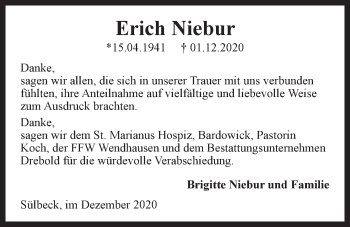 Anzeige von Erich Niebur von LZ