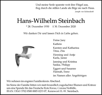 Anzeige von Hans-Wilhelm Steinbach von LZ